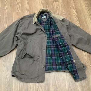 Vintage Woodlake Mens XL Barn Coat Jacket  Corduroy  Collar Plaid Lining Button